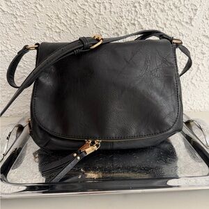Miztique Black Crossbody Bag with Gold Hardware